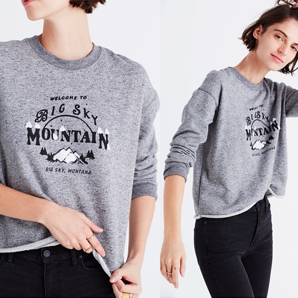Madewell Big Sky Mountain Montana Gray Cutoff Sweatshirt